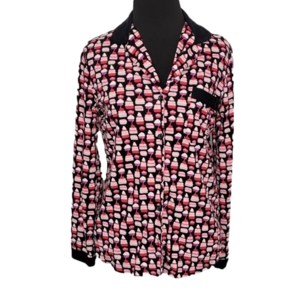 Kate Spade Cupcake Button Up Pajama Top Collared